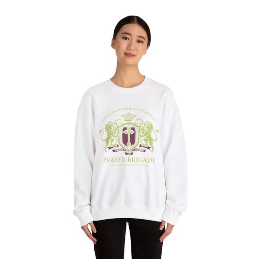 ARS Prayer Brigade Unisex Sweatshirt (White with Green/Purple Logo)