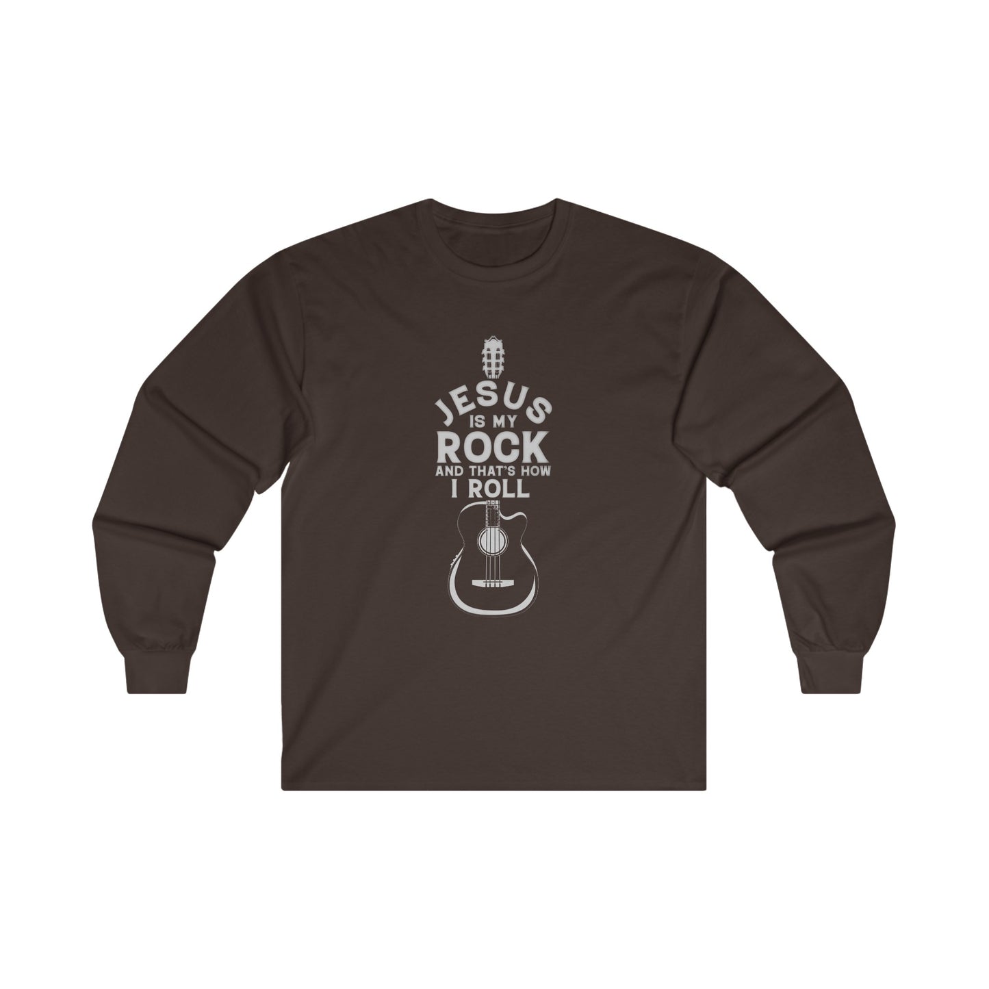 Jesus is My Rock Womens Relaxed/Plus Long Sleeve Tshirt (Light Gray Logo)