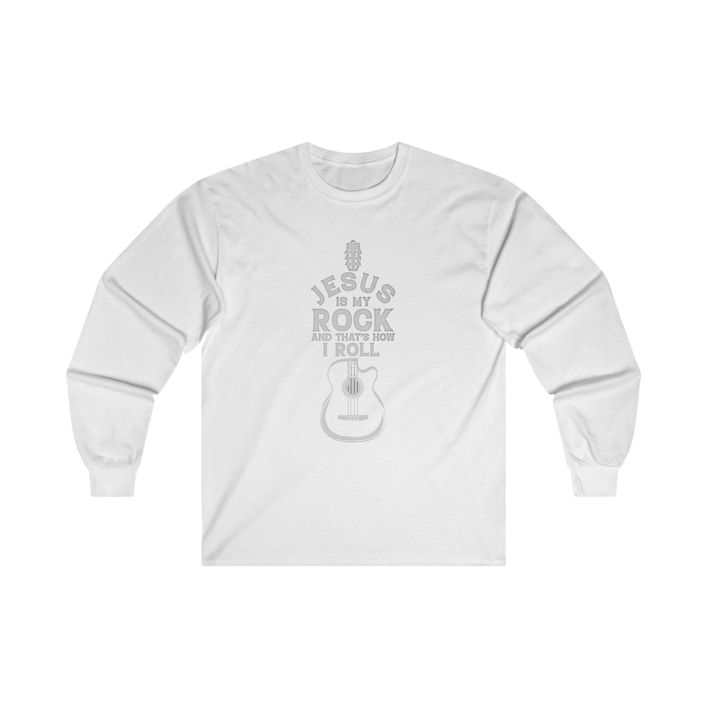 Jesus is My Rock Womens Relaxed/Plus Long Sleeve Tshirt (Light Gray Logo) - Sweet Baby Jeez Teez