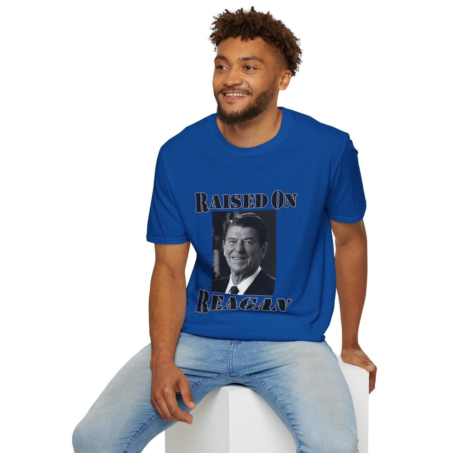 Raised on Reagan Men's Tshirt (Black Logo) - Sweet Baby Jeez Teez