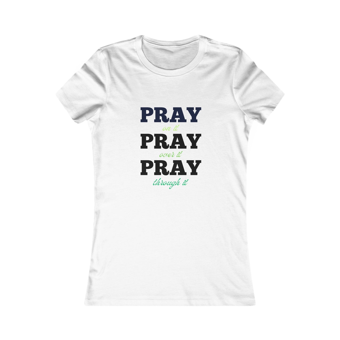 Pray On It Women's Fitted Tshirt (Black/Green Logo) - Sweet Baby Jeez Teez