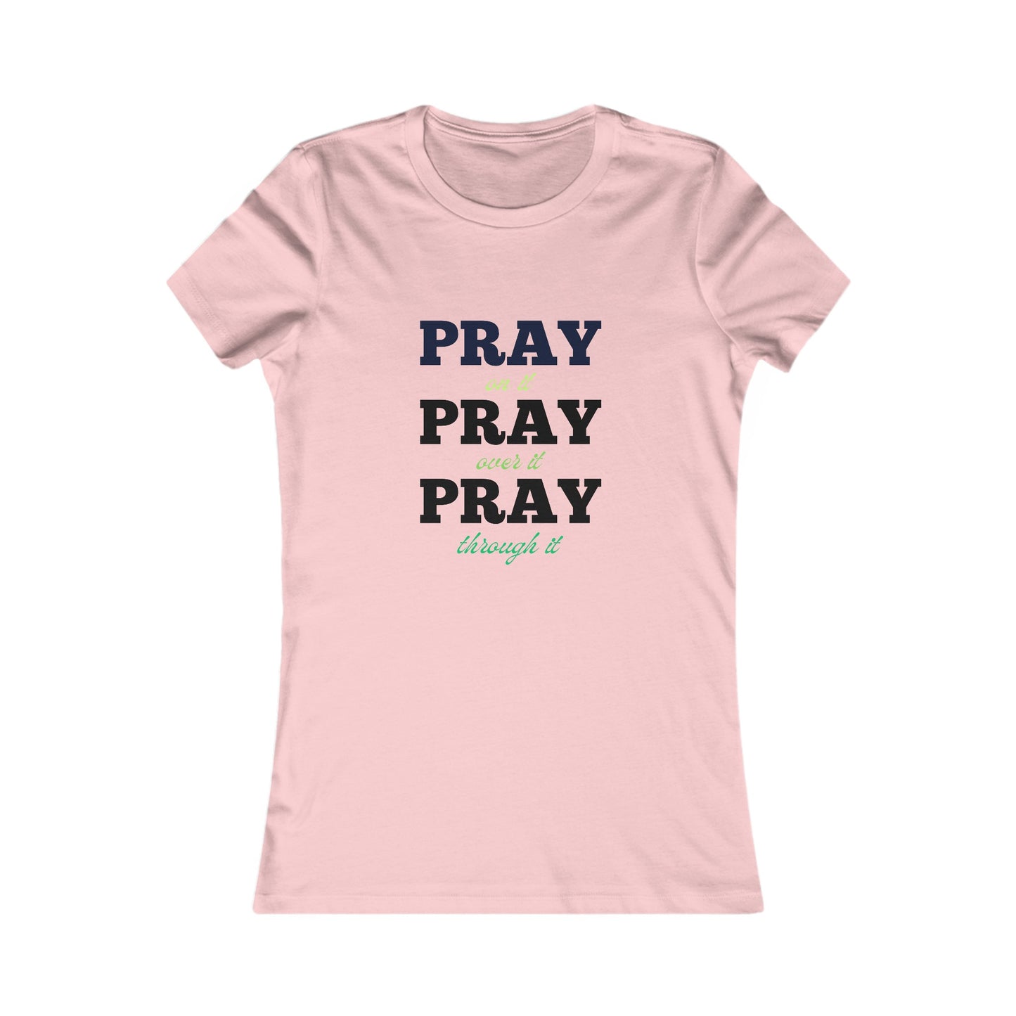 Pray On It Women's Fitted Tshirt (Black/Green Logo) - Sweet Baby Jeez Teez