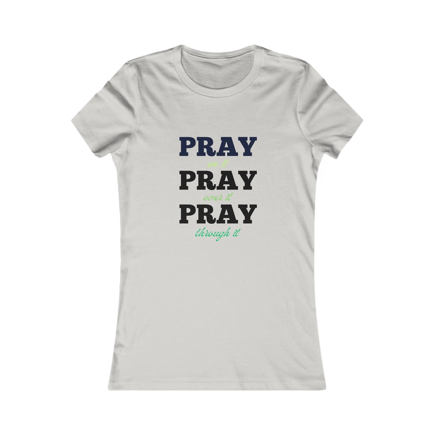 Pray On It Women's Fitted Tshirt (Black/Green Logo) - Sweet Baby Jeez Teez