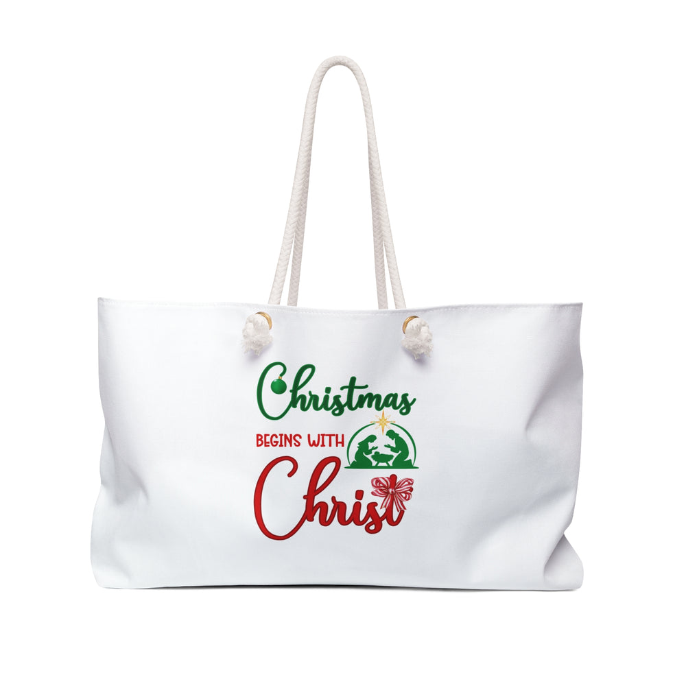 Christmas is for Christ White Weekender Bag (Red/Green Logo)