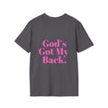 God's Got My Back Women's Relaxed/Plus Tshirt (Hot Pink Back Logo) - Sweet Baby Jeez Teez