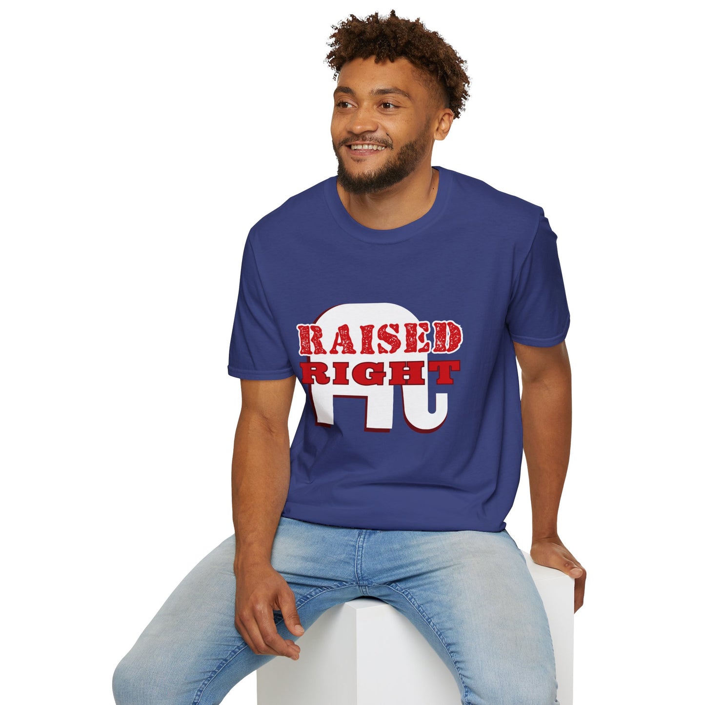 Raised Right Men's Tshirt (White Logo) - Sweet Baby Jeez Teez