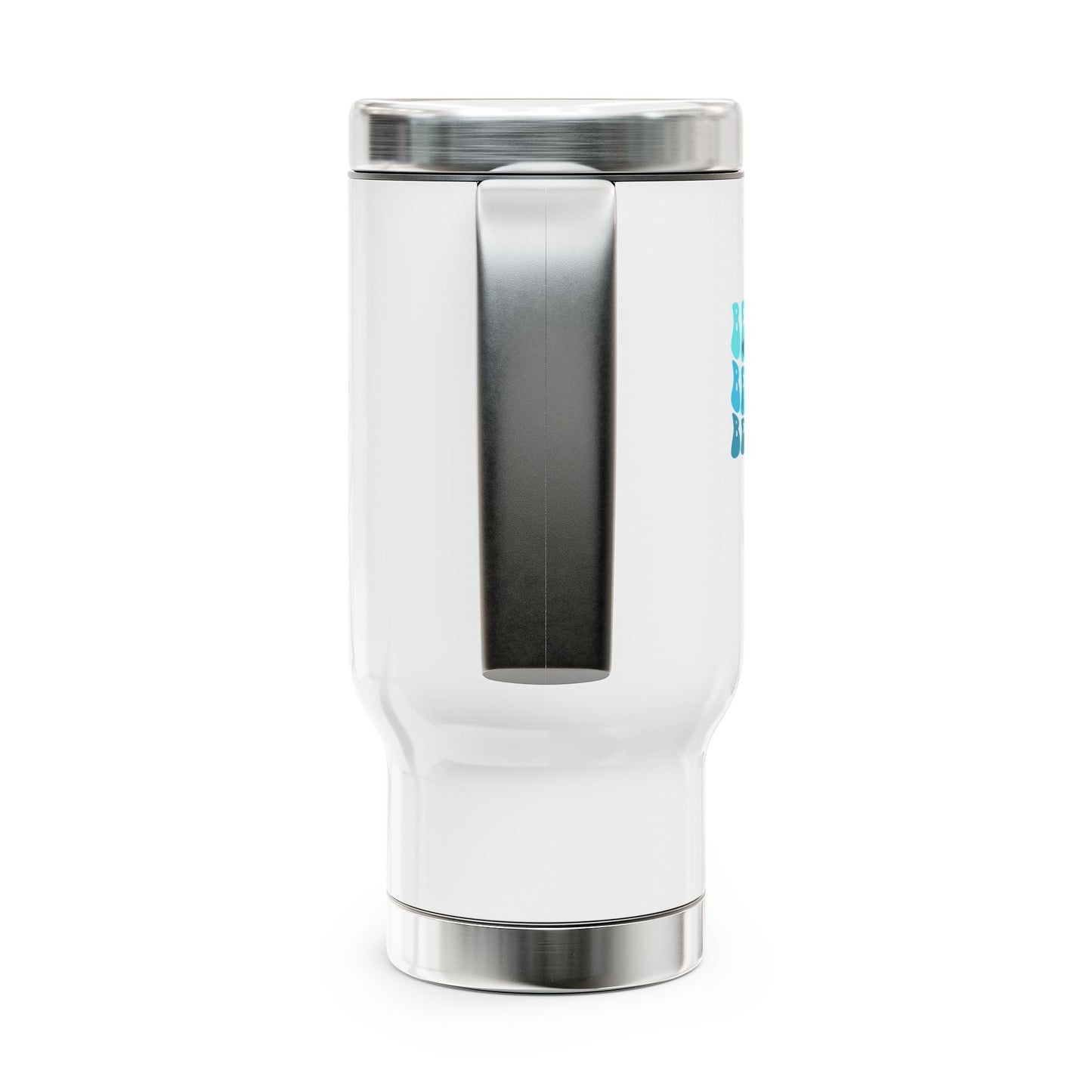 Believe x3 Stainless Steel Travel Mug w/ Handle (Aqua Logo) - Sweet Baby Jeez Teez