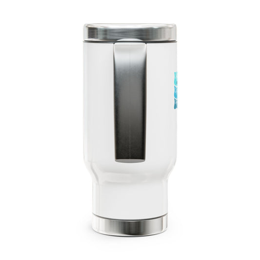 Believe x3 Stainless Steel Travel Mug w/ Handle (Aqua Logo) - Sweet Baby Jeez Teez