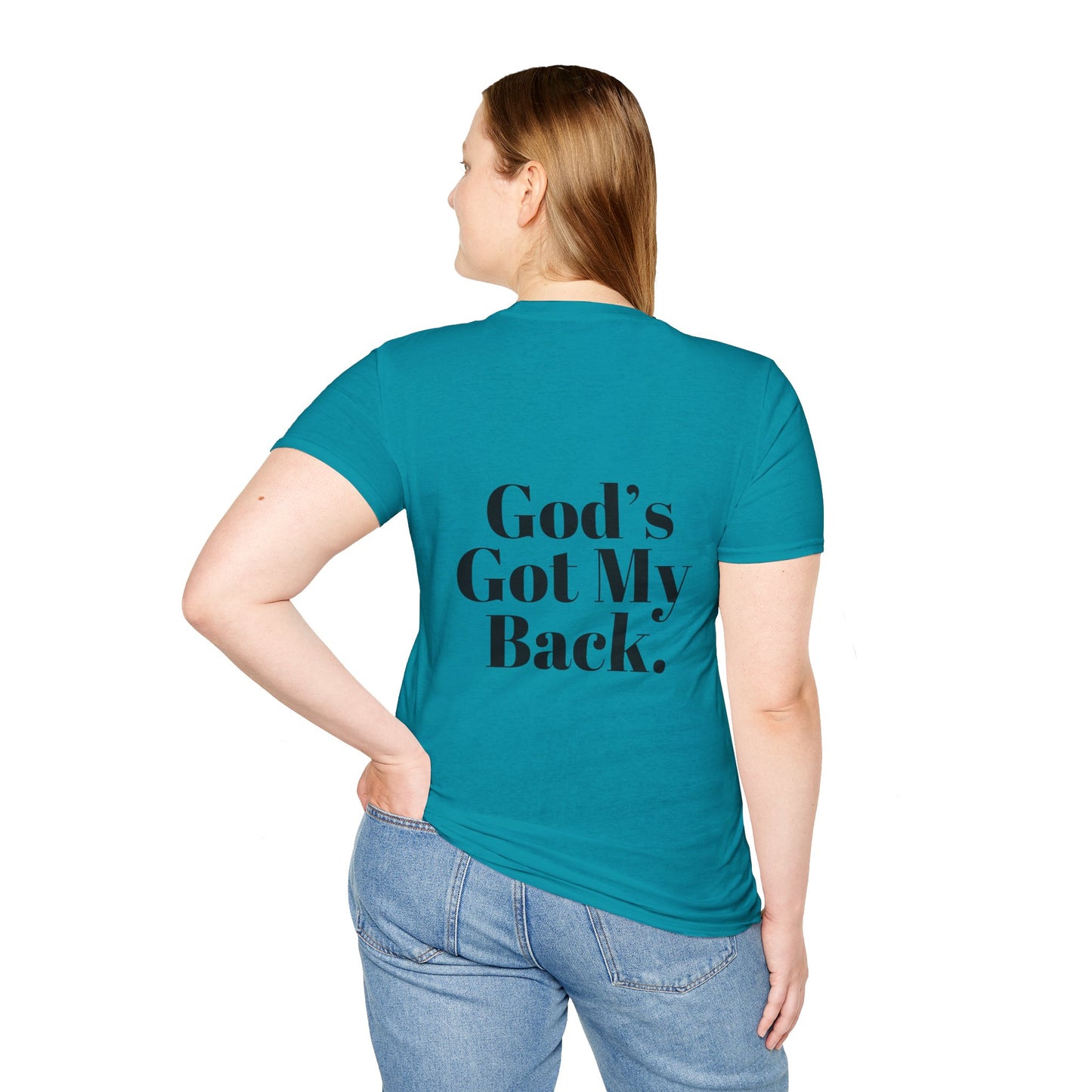 God's Got My Back Women's Relaxed/Plus Tshirt (Black Back Logo) - Sweet Baby Jeez Teez