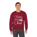 Christmas Begins with Christ Heavy Crewneck Sweatshirt (White/Gold Logo)