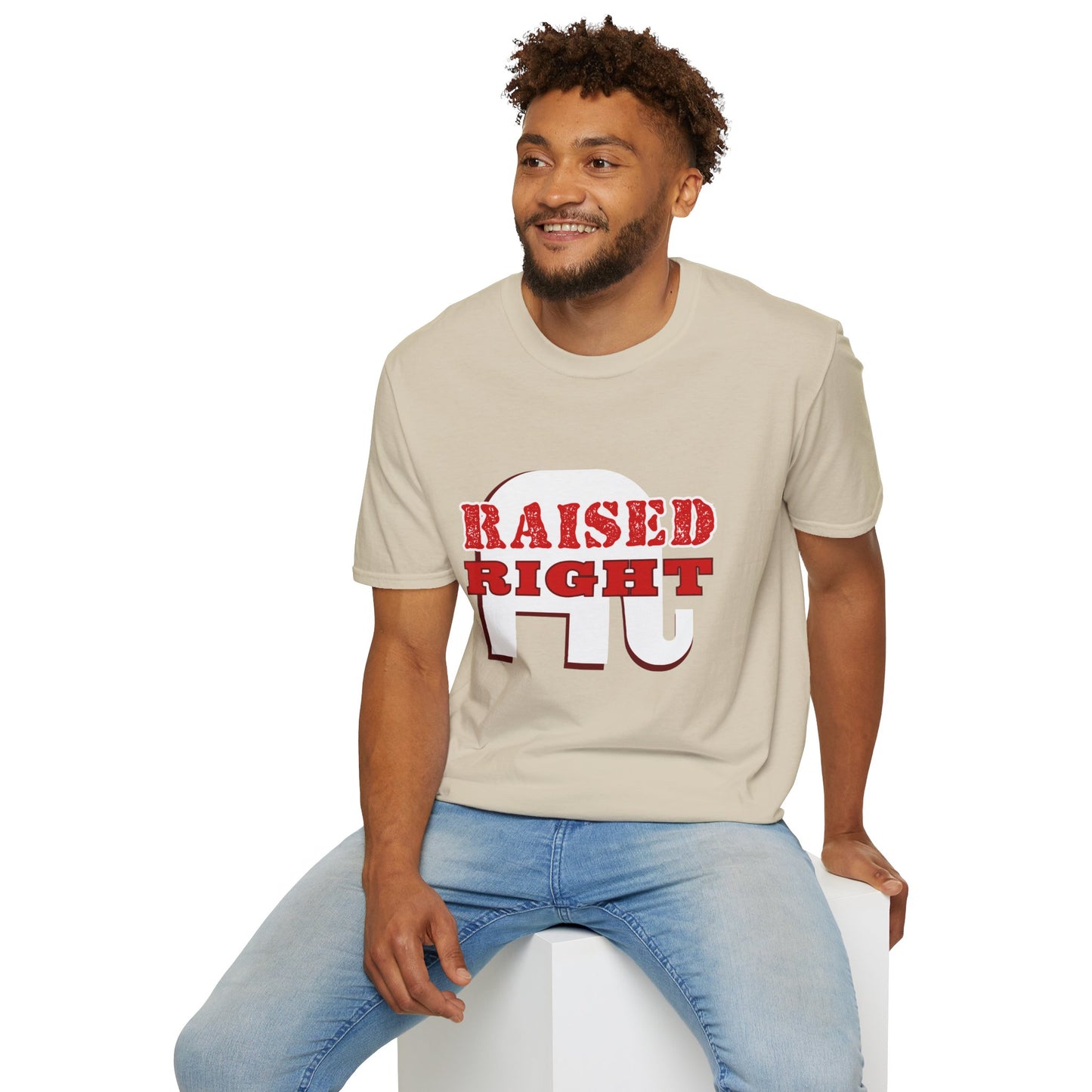 Raised Right Men's Tshirt (White Logo) - Sweet Baby Jeez Teez