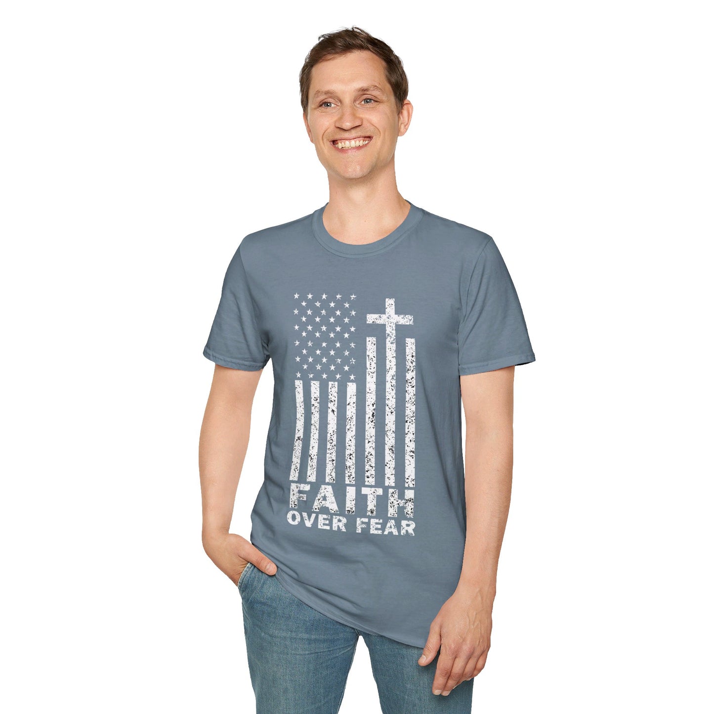 Faith Flag Men's Tshirt (White Logo) - Sweet Baby Jeez Teez