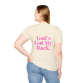 God's Got My Back Women's Relaxed/Plus Tshirt (Hot Pink Back Logo) - Sweet Baby Jeez Teez