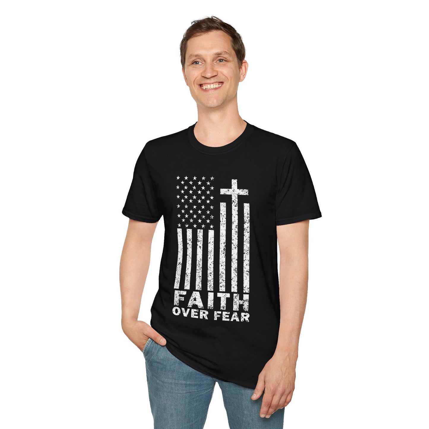 Faith Flag Men's Tshirt (White Logo) - Sweet Baby Jeez Teez