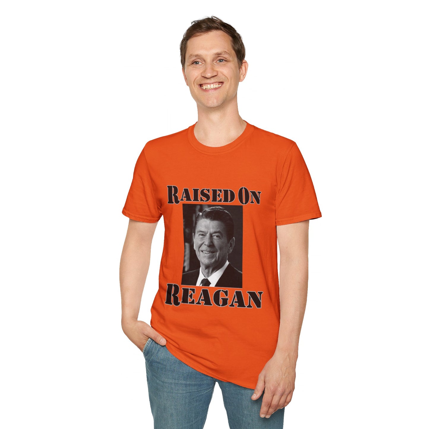 Raised on Reagan Men's Tshirt (Black Logo) - Sweet Baby Jeez Teez