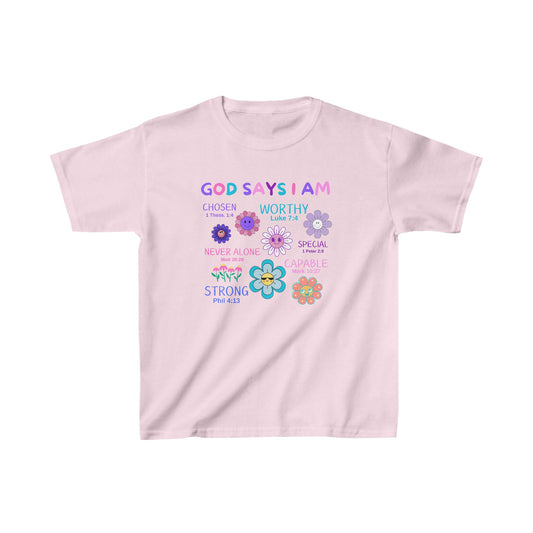 God Says I am Girls Tshirt (Flower Logo)