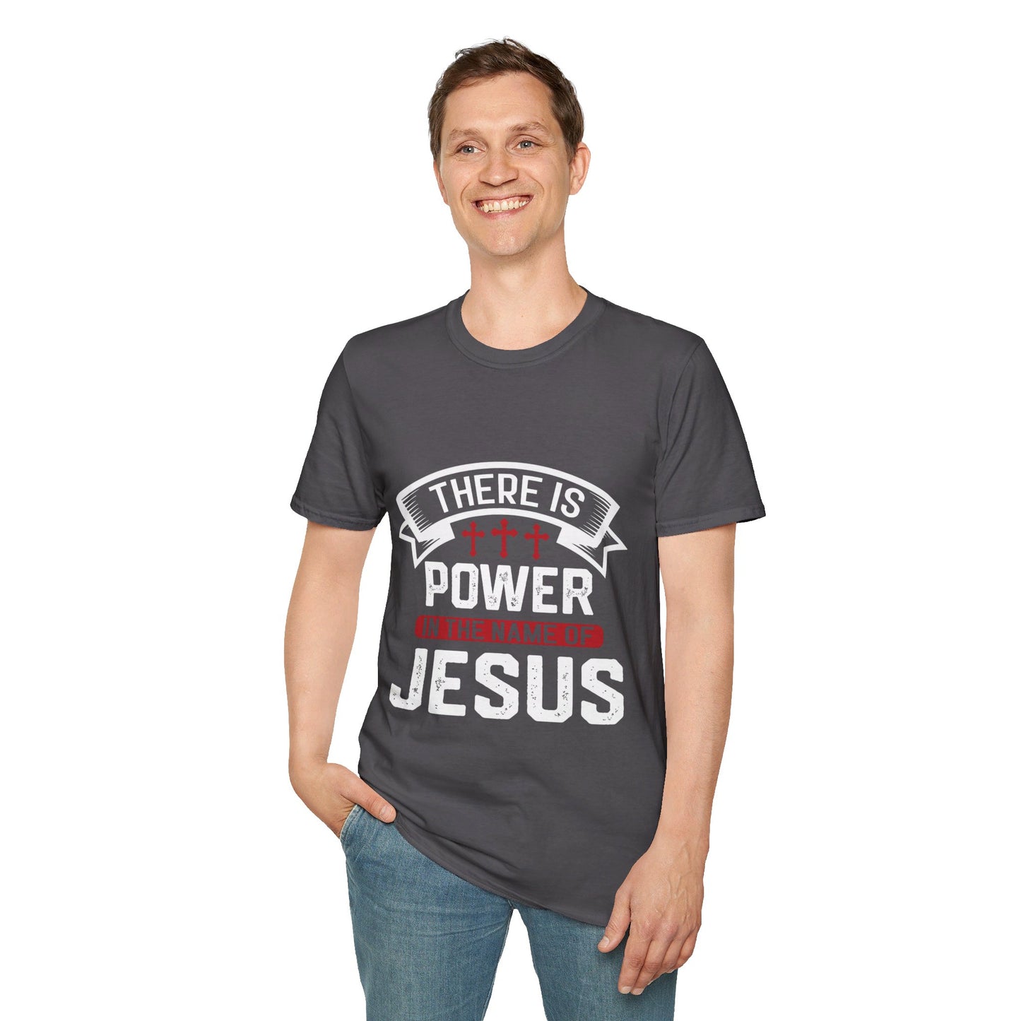 Name Jesus Men's Tshirt (White/Red Logo) - Sweet Baby Jeez Teez