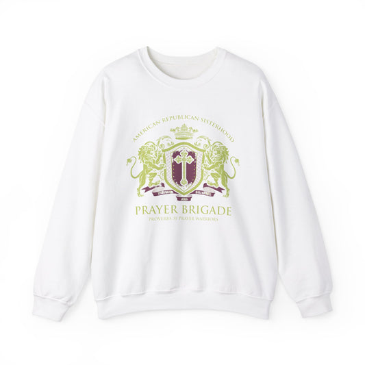 ARS Prayer Brigade Unisex Sweatshirt (White with Green/Purple Logo)