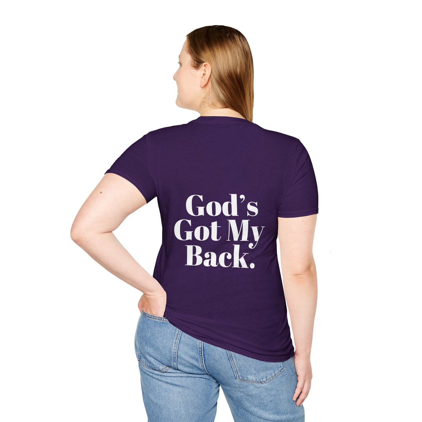 God's Got My Back Women's Relaxed/Plus Tshirt (White Back Logo) - Sweet Baby Jeez Teez