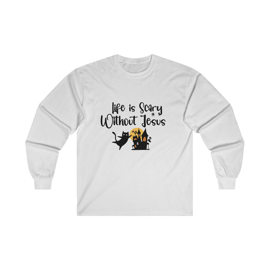 Life is Scary Women's Relaxed Long Sleeve Tshirt - Sweet Baby Jeez Teez