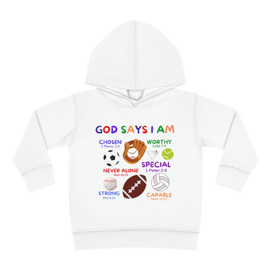 God Says I am Toddler Fleece Hoodie (Sports Logo)