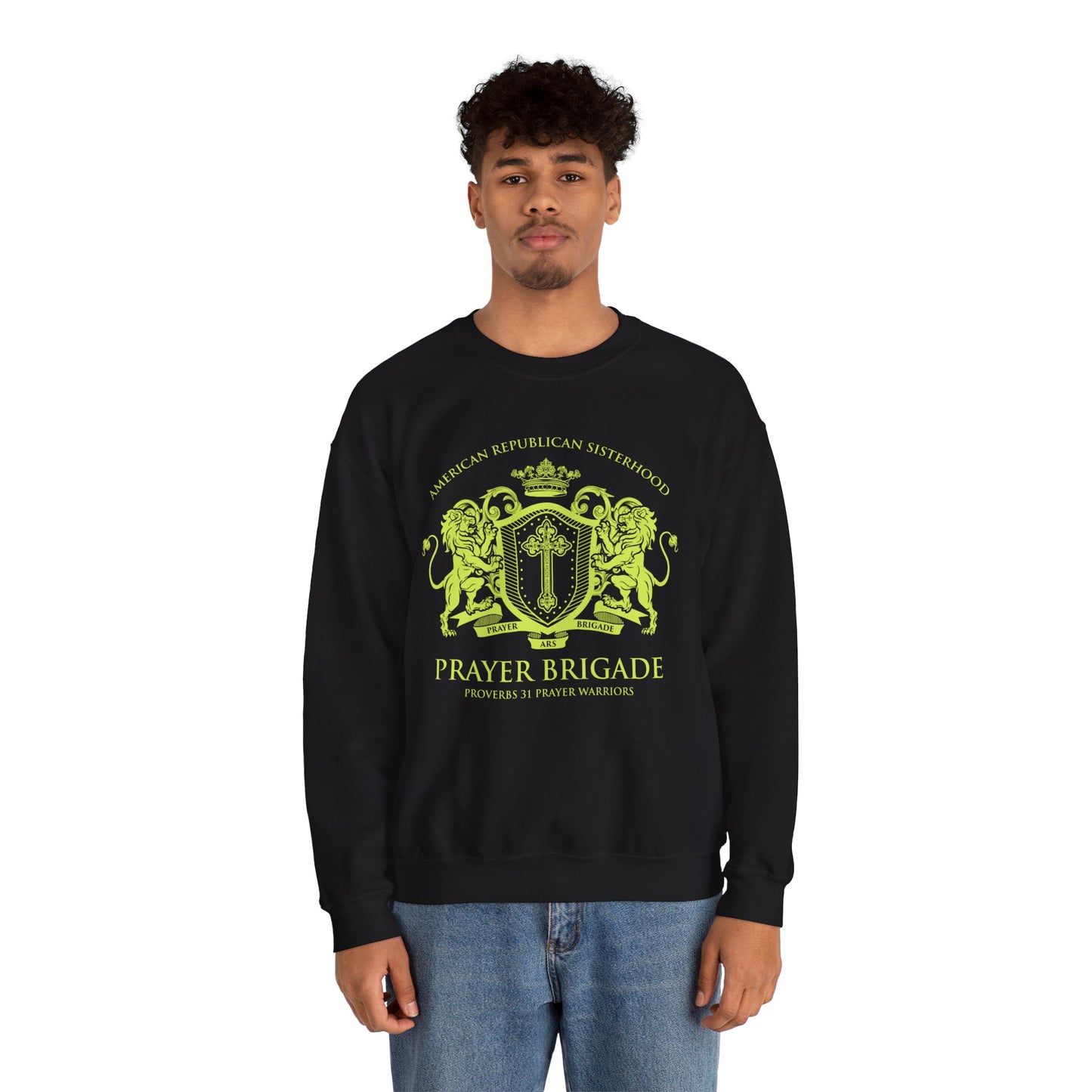 ARS Prayer Brigade Unisex Crewneck Sweatshirt (Chartreuse Logo)