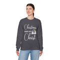 Christmas Begins with Christ Heavy Crewneck Sweatshirt (White/Gold Logo)