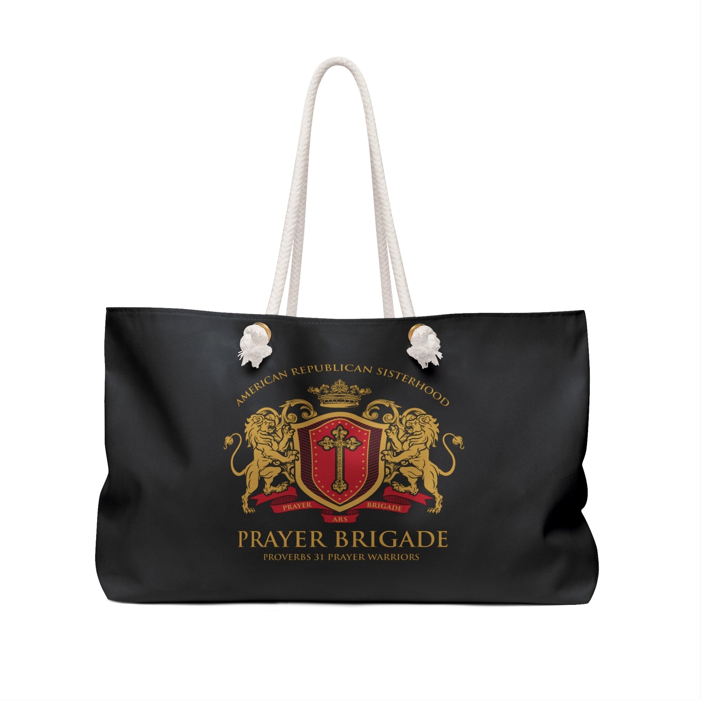 Prayer Brigade Weekender Bag - Stylish Travel Tote with Lion Crest Design