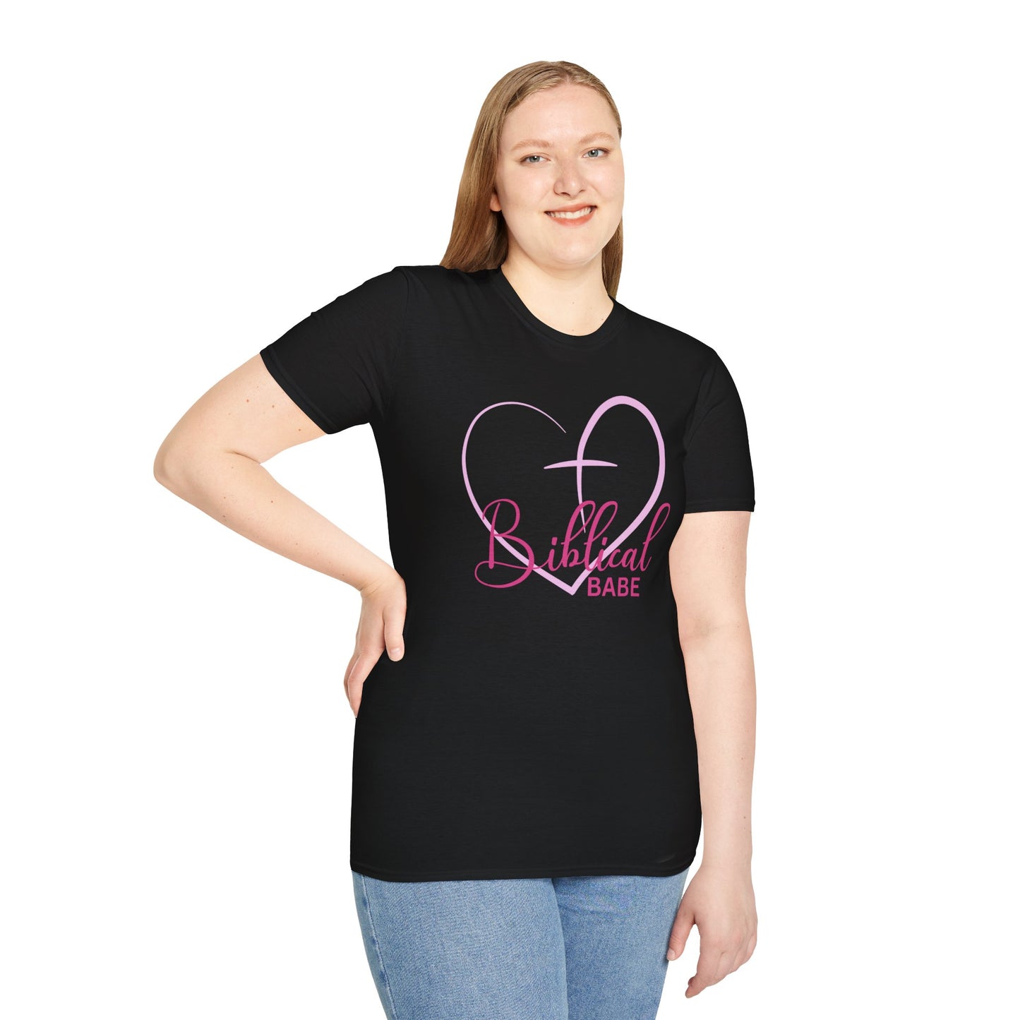 Biblical Babe Women's Relaxed/Plus Tshirt (Pink Heart Logo) - Sweet Baby Jeez Teez