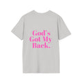 God's Got My Back Women's Relaxed/Plus Tshirt (Hot Pink Back Logo) - Sweet Baby Jeez Teez