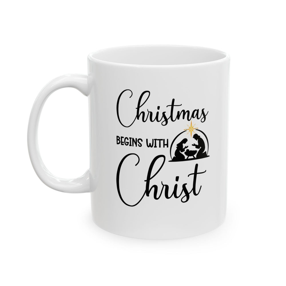 Christmas Begins with Christ Ceramic Mug (Black/Gold Logo)