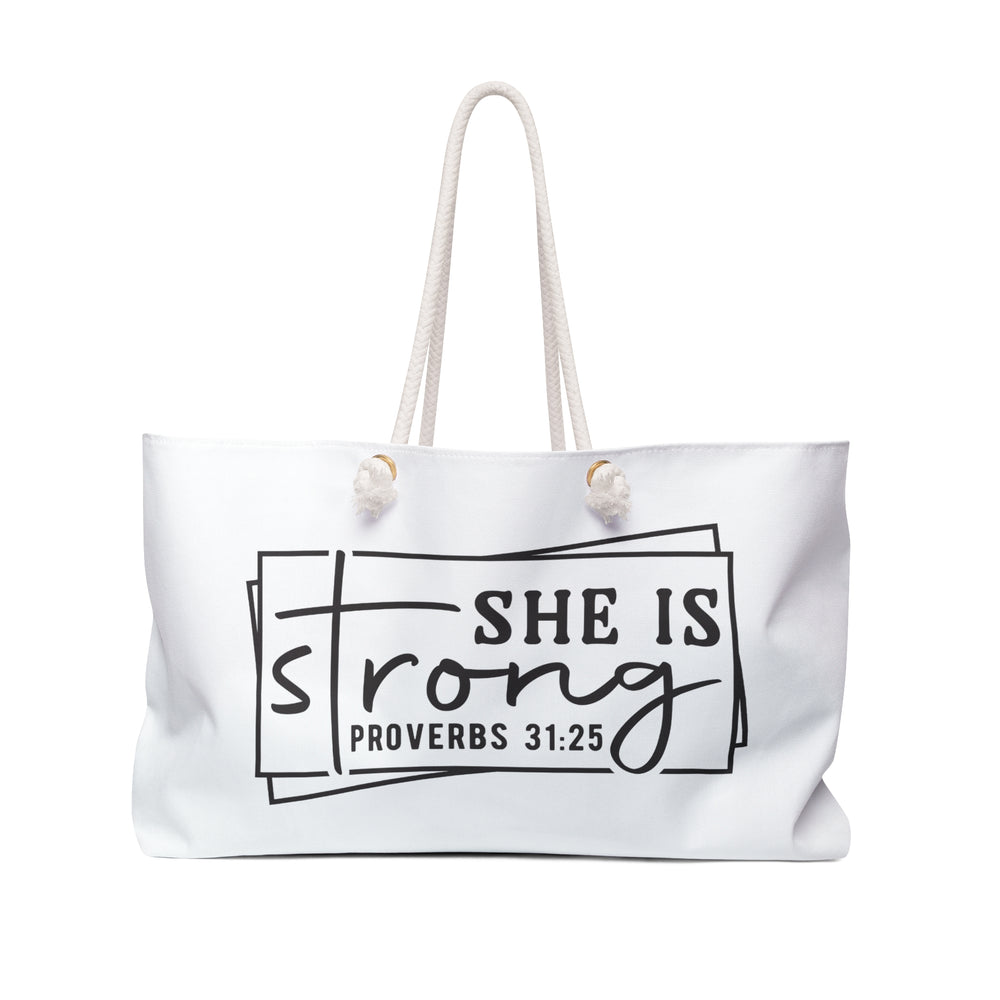 She is Strong White Weekender Bag