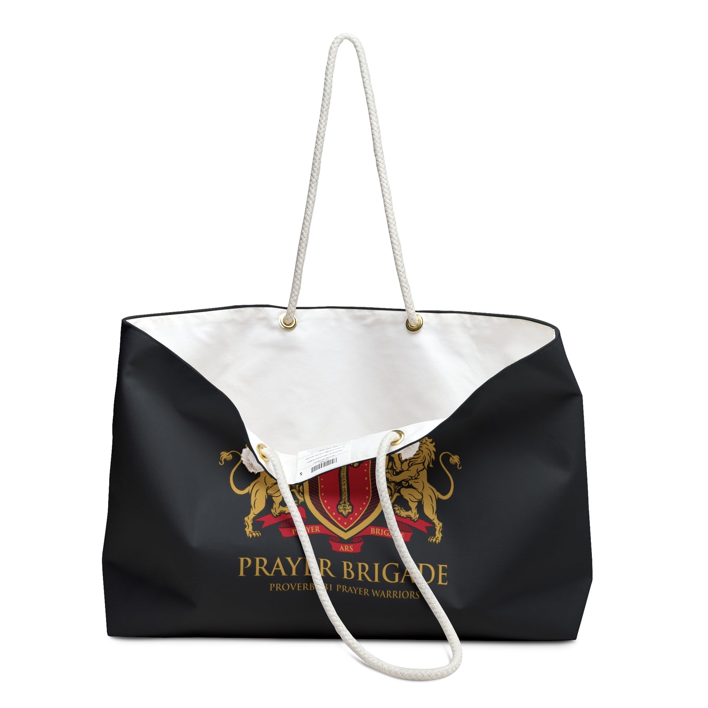 Prayer Brigade Weekender Bag - Stylish Travel Tote with Lion Crest Design