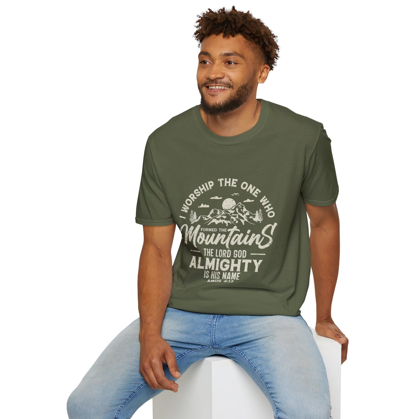 Mountains Men's Tshirt (Tan Logo) - Sweet Baby Jeez Teez