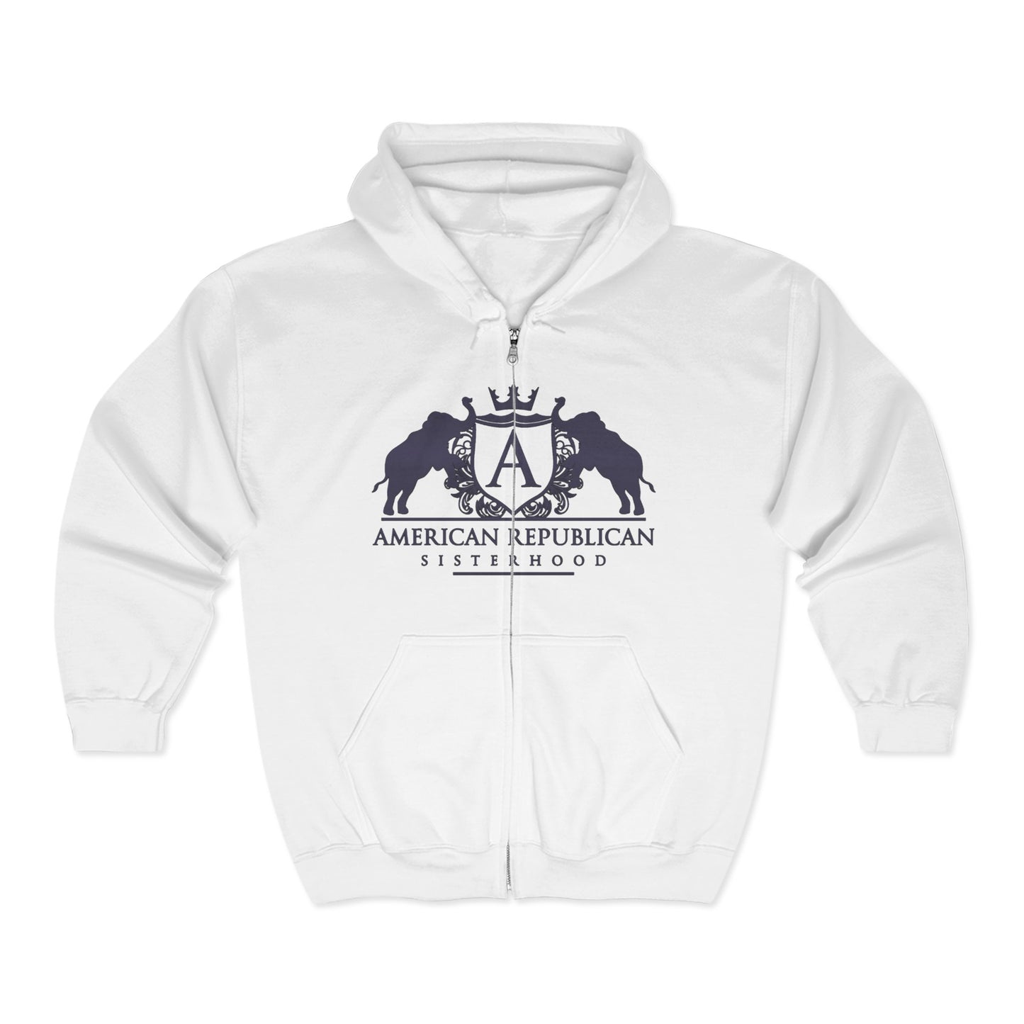 ARS Full Zip Hoodie (White with Black Plum Logo)