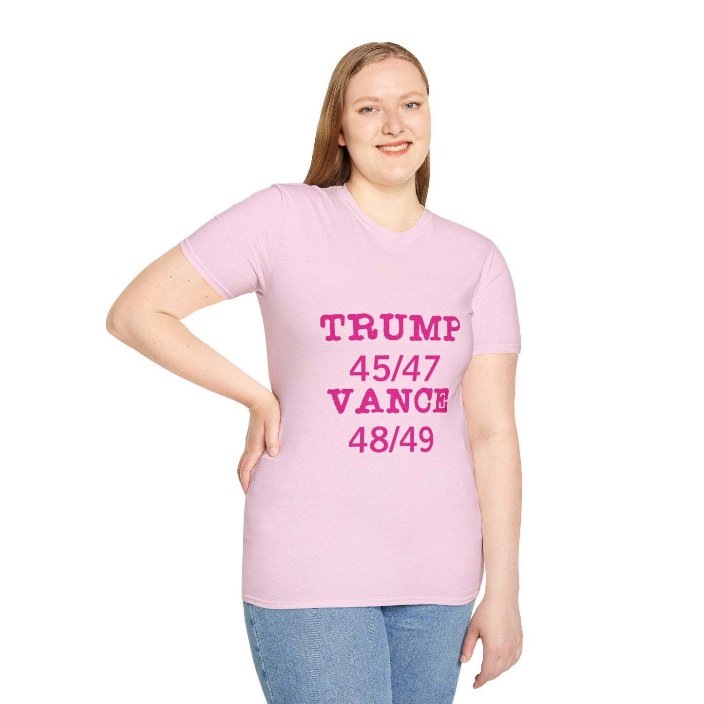 Trump/Vance Women's Relaxed/Plus Tshirt (Hot Pink Logo) - Sweet Baby Jeez Teez