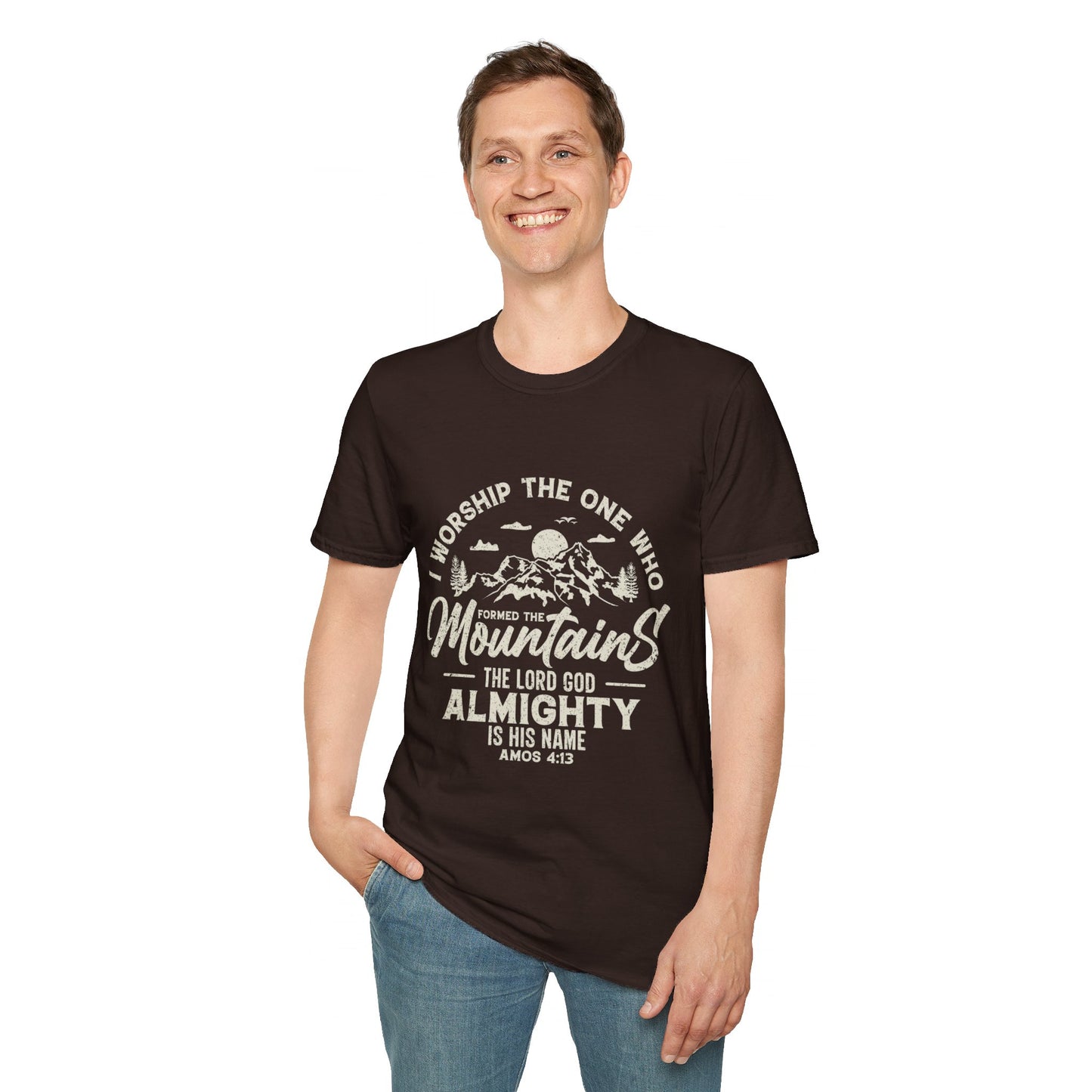 Mountains Men's Tshirt (Tan Logo) - Sweet Baby Jeez Teez