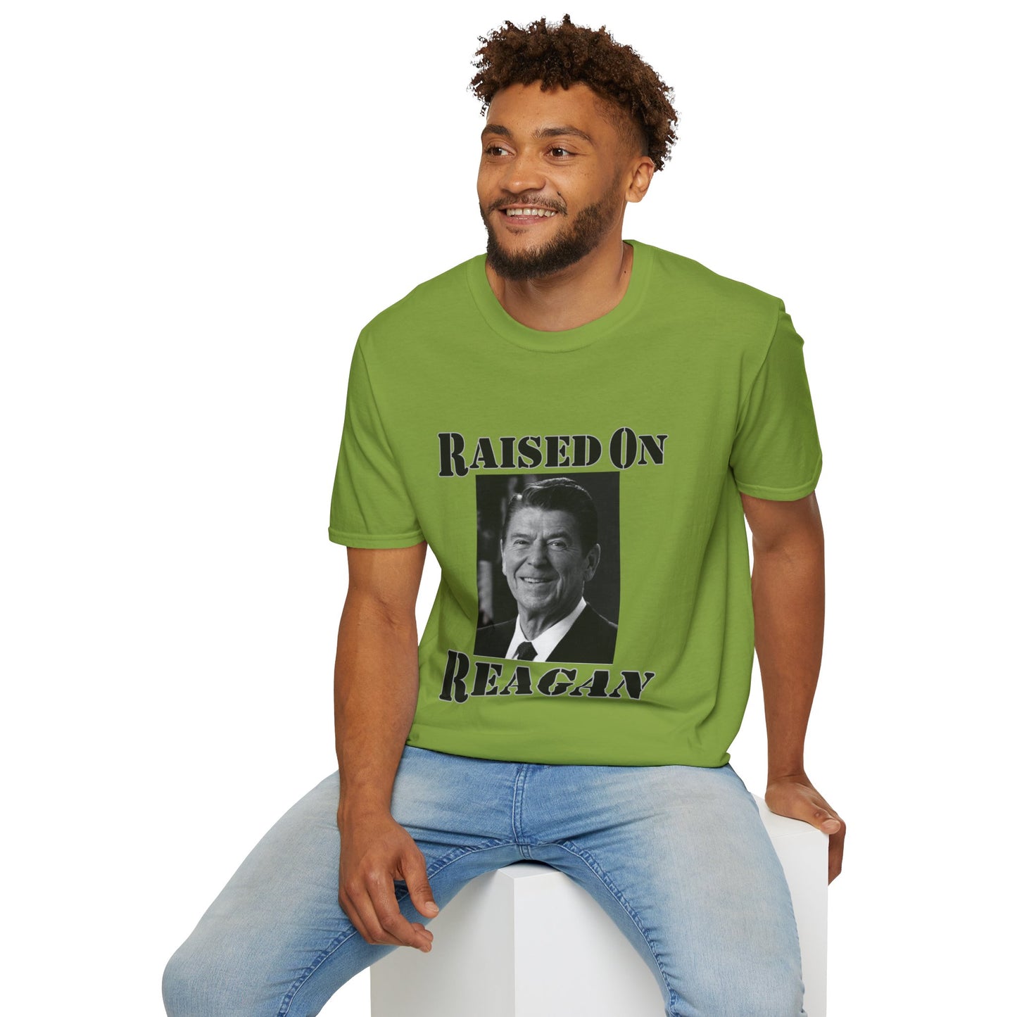 Raised on Reagan Men's Tshirt (Black Logo) - Sweet Baby Jeez Teez