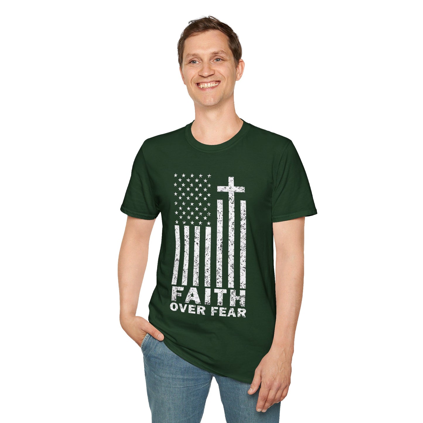 Faith Flag Men's Tshirt (White Logo) - Sweet Baby Jeez Teez