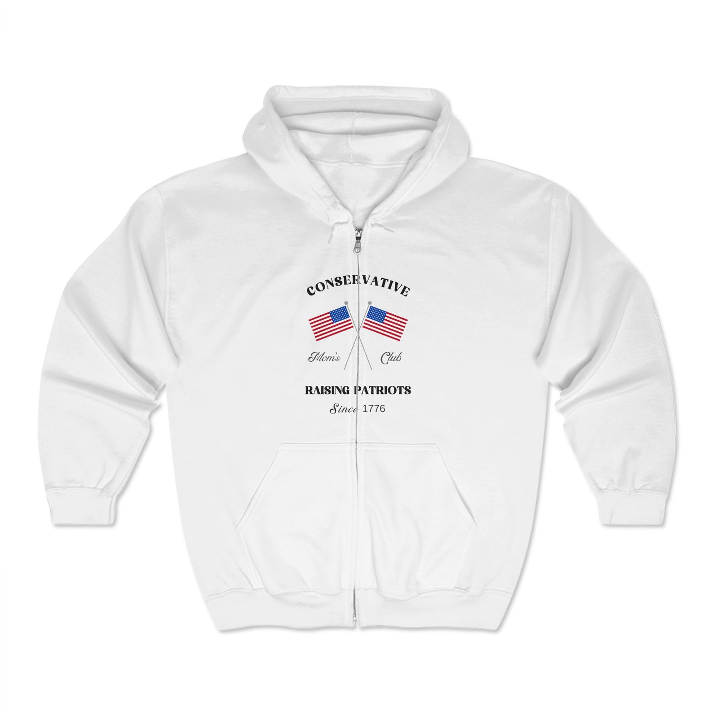 Conservative Mom's Club Patriotic Full Zip Hoodie (Black Logo)