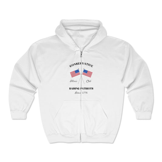 Conservative Mom's Club Patriotic Full Zip Hoodie (Black Logo)