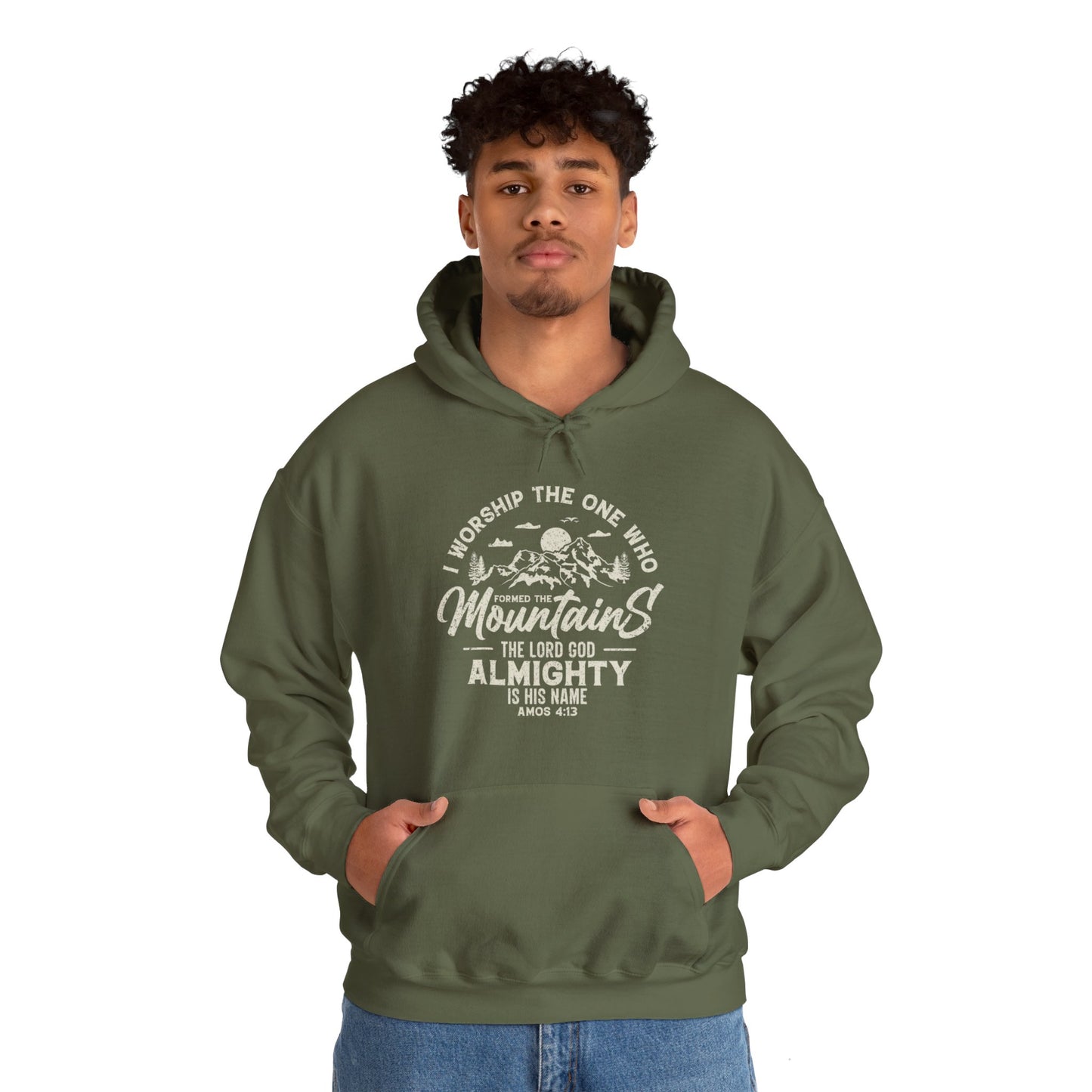 Mountains Men's Relaxed Hoodie (Tan Logo) - Sweet Baby Jeez Teez