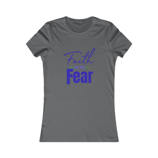 Faith Over Fear Women's Fitted Tshirt (Navy and Green Logo) - Sweet Baby Jeez Teez