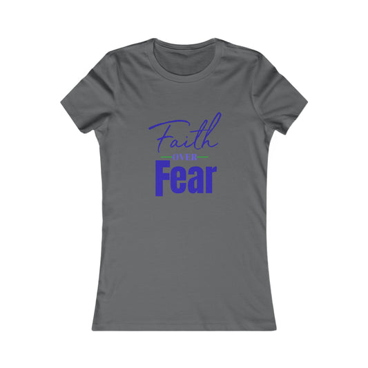 Faith Over Fear Women's Fitted Tshirt (Navy and Green Logo)